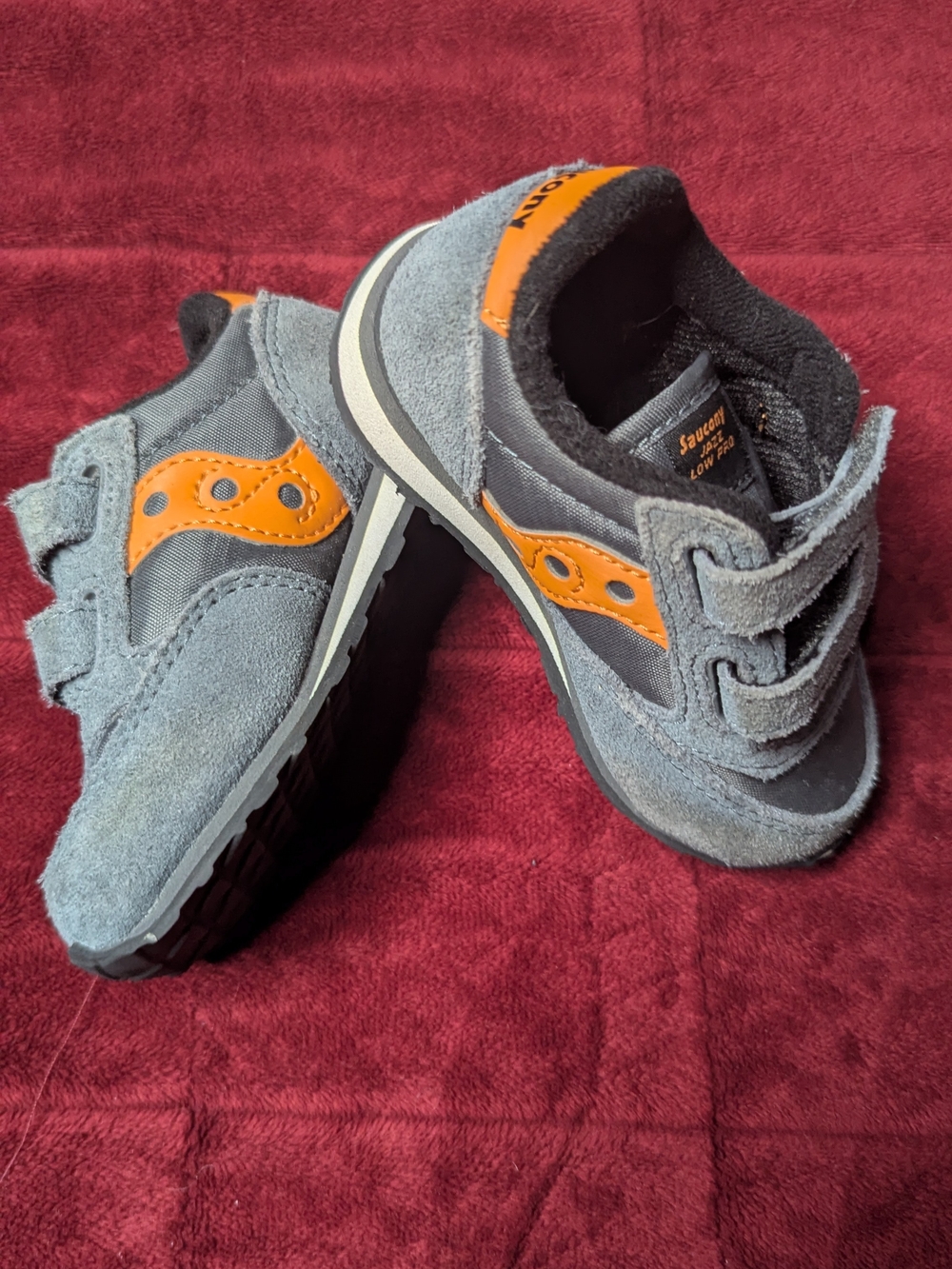 Kids Saucony Gray and Orange Velcro Sneakers